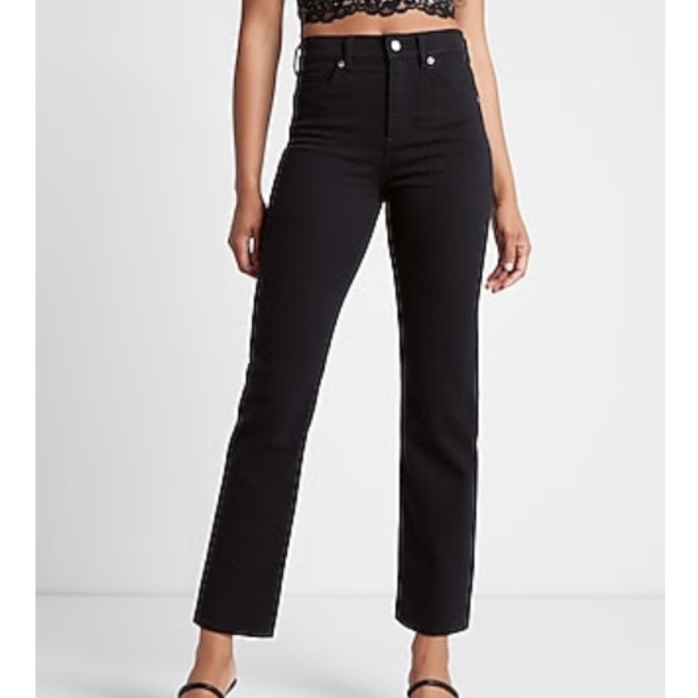 Express High Waisted Black Straight Ankle Jeans, Size 4L